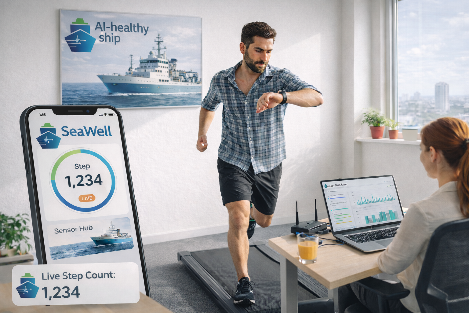 SeaWell-APP test im Büro - Bild mit KI erstellt